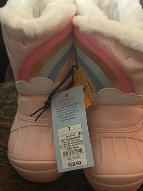 White Faux Fur Kid Rainbow Boots (7)